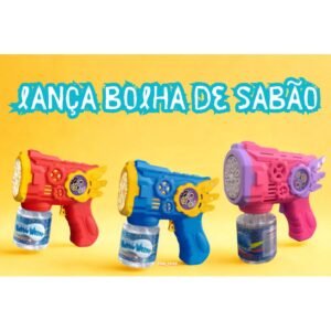 Brinquedo maquina automática lança bolha de sabão colorido infantil rosa azul e vermelho 50ml ou sabao
