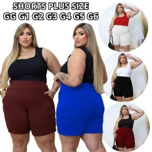 Shorts plus size feminino cintura alta com bolso g1 ao g6 (plus de verdade)
