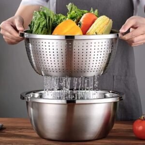 Escorredor de arroz inox legumes frutas multiuso cozinha alça coador peneira drenagem inoxidável