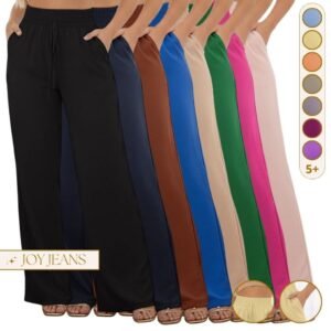 Calça pantalona feminina com bolso cintura alta