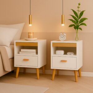 Kit 2 mesa de cabeceira para quarto com pés e gaveta nicho criado unidades mesinha canto