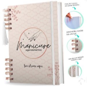Agenda manicure e pedicure 2026 personalizada com nome capa dura