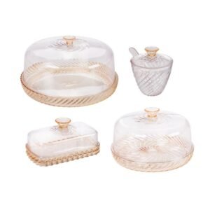 Kit queijeira boleira açucareiro manteigueira amarelo e incolor twist mesa posta 4 peças plasútil