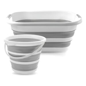 Balde dobrável retrátil em silicone flexível 26l e 10l – formato retangular, ideal para limpeza organização camping