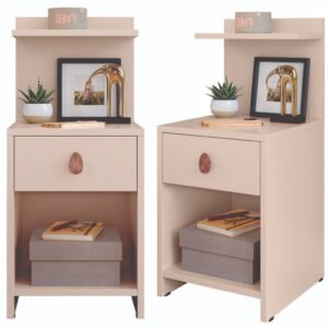 Kit 2 mesa de cabeceira com gaveta e prateleira lançamento criado boss canto cama quarto