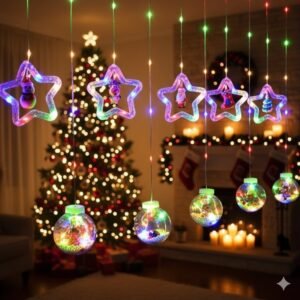 Cascata de pisca cortina luz bolinhas estrelas varal decoração natal 100 leds 3 metros