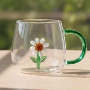 Xícara caneca de vidro 400ml árvore natal-margarida- coração - flor -presente natal- borossilicato- 3 d- importada