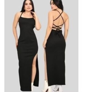 Vestido transado feminino longo colado com fenda na lateral espinha bumbum