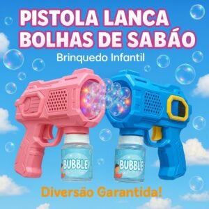 Lança bolhas de sabão com luz brinquedo infantil arminha bolha diversão crianças