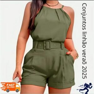 Conjunto linhão feminino com cinto verão 2025