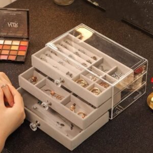 Porta joia acrílico luxo com 3 camadas brinco anel compartimento caixa de armazenamento jóias