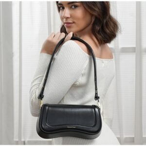 Bolsa de ombro feminina com alça ajustável, elegante couro preto, transversal tiracolo presente