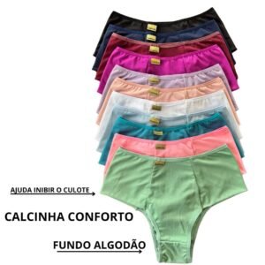 Kit calcinha calçola cintura alta microfibra lisa redutora luxo lateral larga conforto lingerie