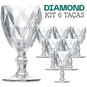 Kit 6 taças de vidro diamond greek para vinho e água 330 ml