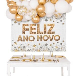 Painel tnt réveillon feliz ano novo fundo branco 1,40x1,03m