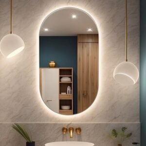 Espelho oval grande com led frio e quente 80x50cm para sala banheiro quarto + kit de instalação
