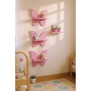 Trio de prateleira borboleta em mdf para quarto bebe infantil cores