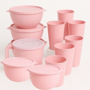 Kit 5 potes +1 jarra de plástico + copos alta qualidade vasilhas