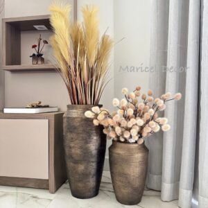 Kit 2 vasos para plantas decorativo egipcio metalico prime luxo texturizado moderno