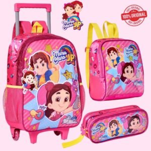 Kit completo mochila de rodinhas maria clara e jp com lancheira termica estojo duplo escolar lazer