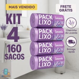 Kit 4 sacos de lixo perfumados lavanda | 160 pia e banheiro 34x38cm neutraliza odores