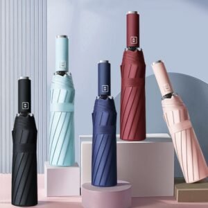 Guarda chuva automático abre e fecha reforçado contra vento proteção solar blackout