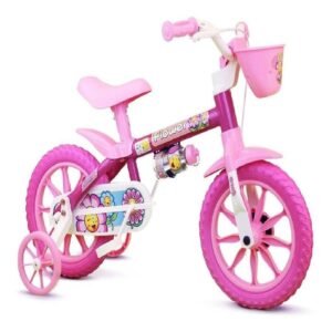 Bicicleta infantil nathor flower aro 12 feminina c/ rodas laterais de apoio auxilia equilíbrio cestinha rosa