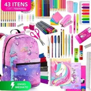 Kit material escolar menina completo mochila feminina estojo feminino