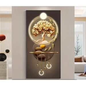 Quadro decorativo árvore da vida dourada com arte 3d moderna para sala quarto 1 peça