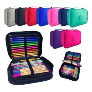 Estojo escolar feminino/ masculino box juvenil martelasse organizador grande jumbo 2 compartimentos