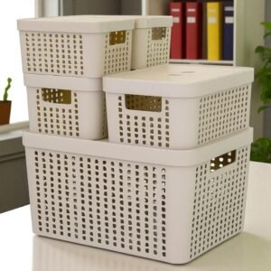 Kit 5 caixas organizadoras com tampa cesto grande de plástico 2 litros 4,5 17