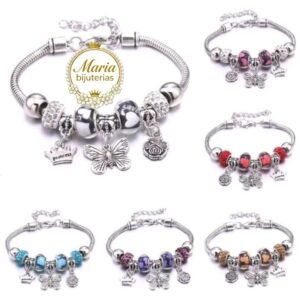 Kit 4 pulseira estilo de berloques com pedras zirconia modelo aleatório