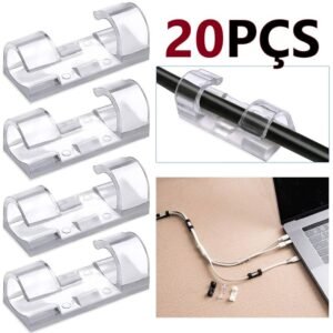Kit 20 clips fixador organizador de fios e cabos autoadesivo top