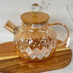 Chaleira de vidro bule que vai ao fogo 1 litro com tampa bambu natural cristal