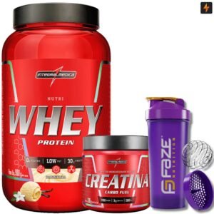 Kit nutri whey pote 900g + creatina carbofuel 300g coqueteleira