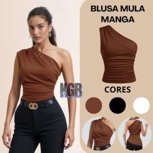 Blusa feminina elegante mula manca assimétrica casual ombro único com franzido