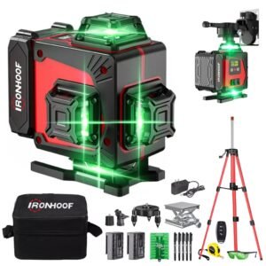 Nivel a laser 16 linhas profissional verde nível ​​precisão 2 baterias 30m com tripe