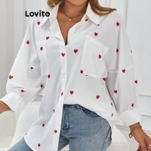 Lovito blusa casual com estampa em formato de coração para mulheres lnl72073