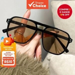 Óculos de sol retro dupla lente, grande estrutura, proteção uv, lentes oceânicas, moda minimalista unissex.