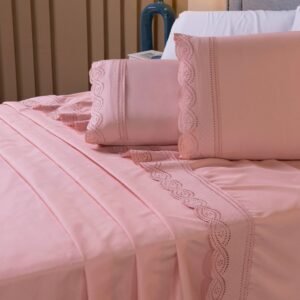 Jogo de lençol casal, queen 400 fios 4 peças bordado inglês roupa cama tecido macio aveludado