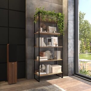 Estante com 5 prateleiras industrial de ferro e madeira laminada metal moderno preto etrange 4.0