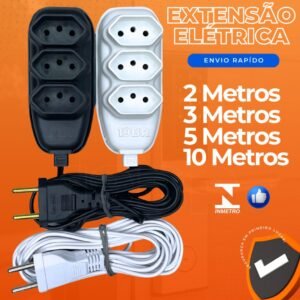 Extensão elétrica 2 metros de energia 3 tomadas com 5 10