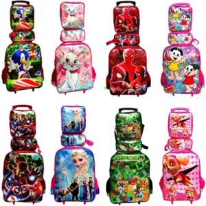 Mochila escolar infantil kit com lancheira e estojo menino menina impermeável de carrinho