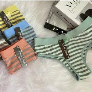 Kit 5 - tanga conforto algodão cotton listrada feminina