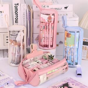 Estojo organizador necessaire transparente kawaii viagem porta escova dente pincel maquiagem higiene