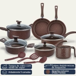Jogo de panelas d'itália 10 peças bianco bege antiaderente tampa vidro com desenho exclusivo