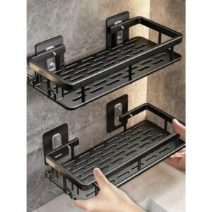 Kit suporte prateleira organizador de aluminio retangular preto