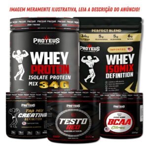 Kit suplemento em pó proteico 1kg + creatina 300g pré treino bcaa - extra pump bodybuilder