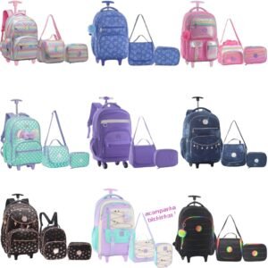 Kit mochila rodinha escolar juvenil lancheira e estojo yepp desing lindo