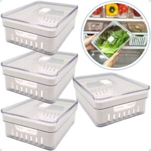 Kit com 4 organizadores de geladeira cesto e tampa controle ventilação - 2 litros.